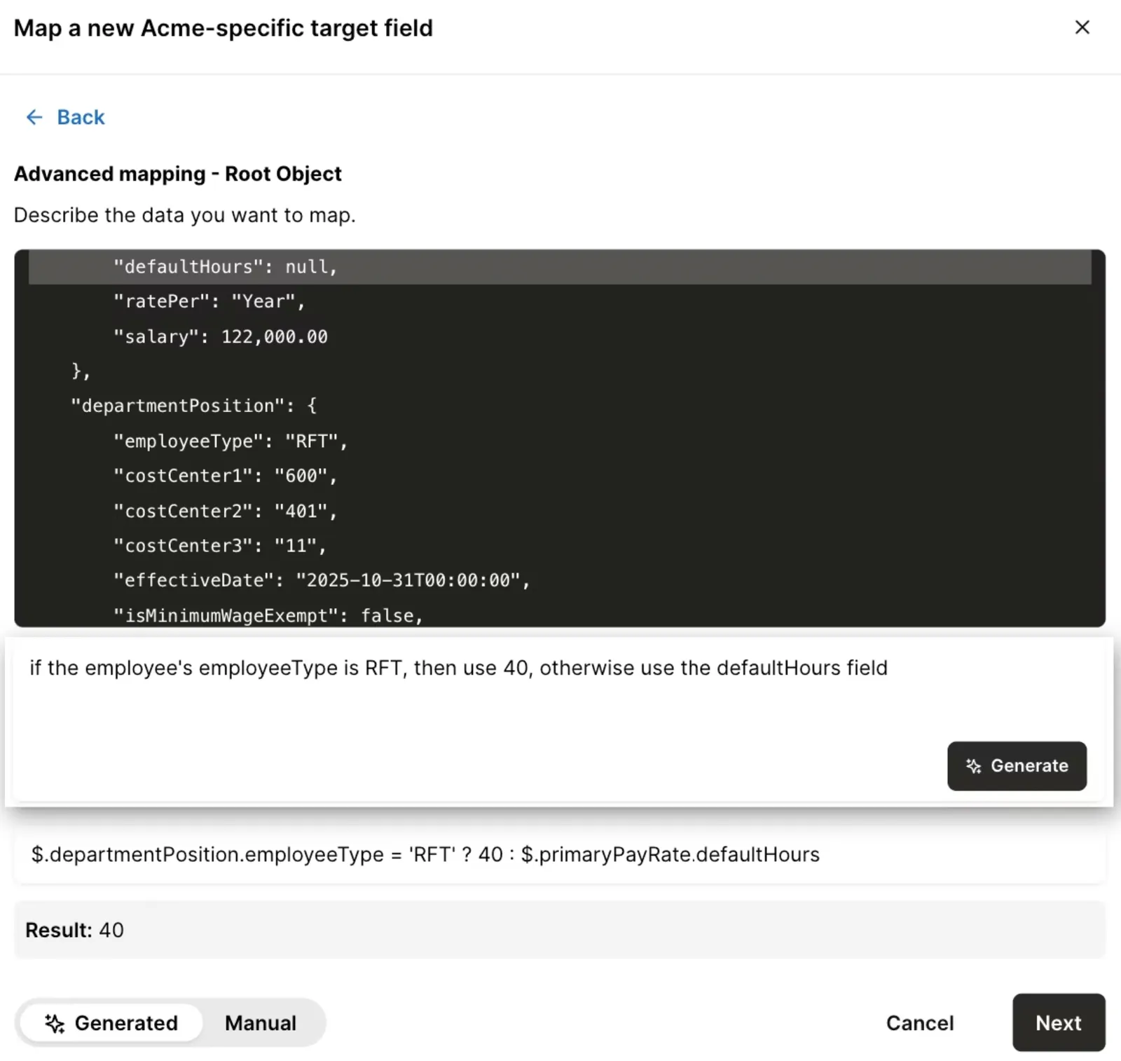 AI data transformations interface